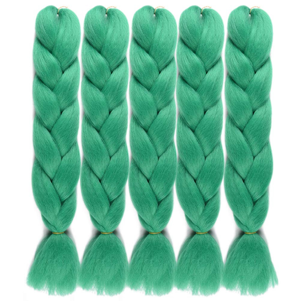 Synthetic Braiding Hair Extensions 47 Inch Light Green Jumbo Crochet Braids Flame Retardant