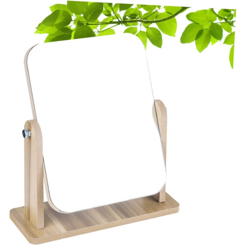 Wooden Frame Makeup Mirror with Rotatable Vanity Design for Clear Tabletop Reflection 2