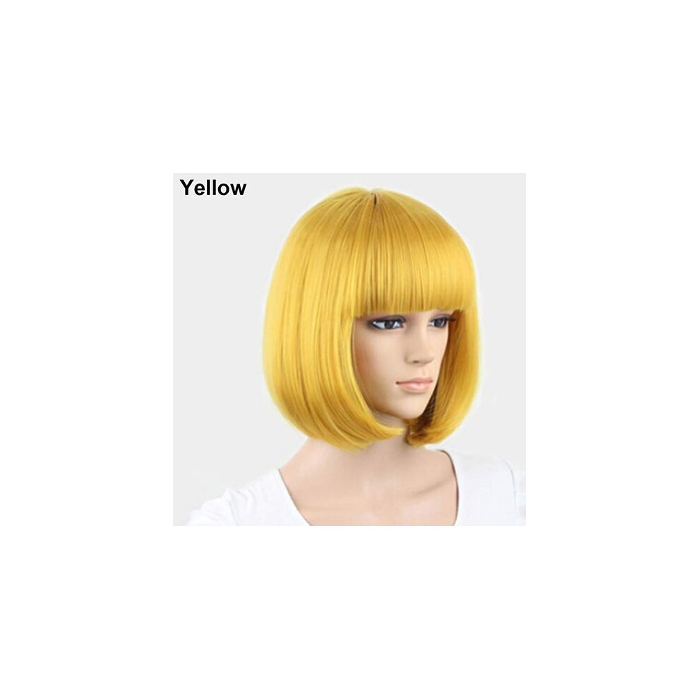 Unisex Yellow Short Bob Wig For Women Cosplay Heat Resistant Synthetic Hair Natural Texture