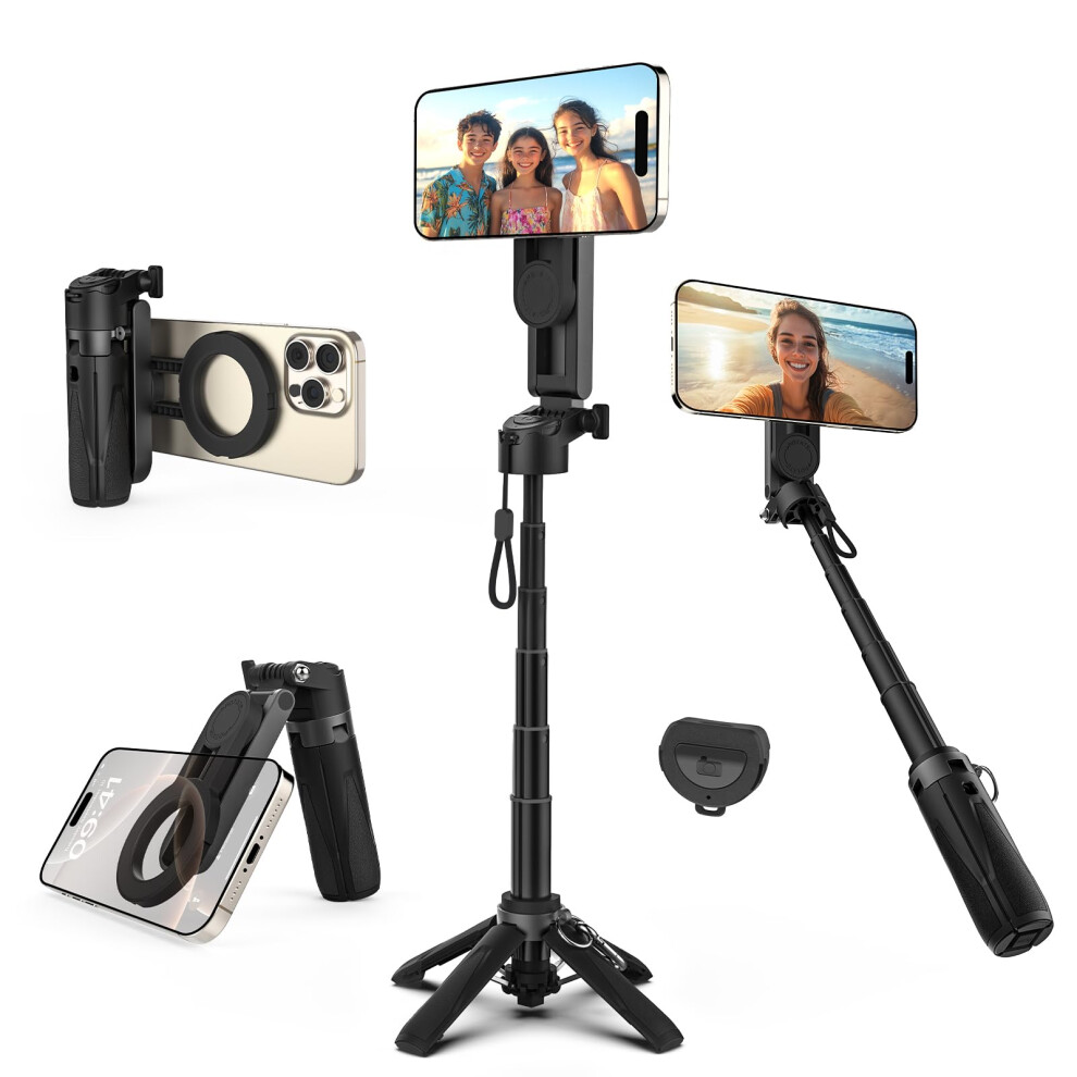 Magsafe Tripod For Iphone With Magnetic Lock, 4In1 Foldable Selfie Stick Stand, Wireless Remote 9070919889912