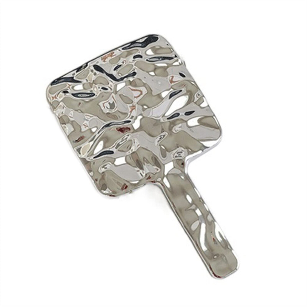 Silver Makeup Mirror With Crystal Clear Reflection, Square Handheld And Desktop Vanity Mirror Medium