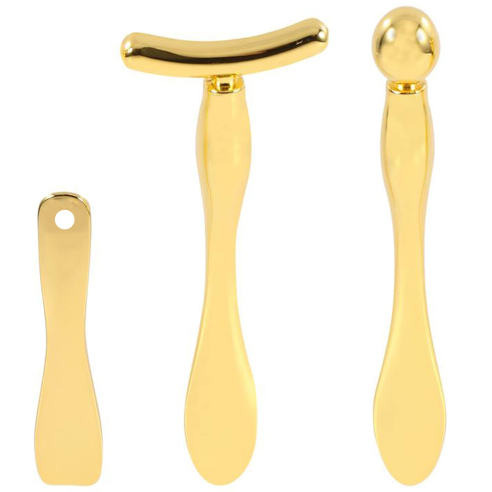 Cream/Gold Facial Massage Tool And Eye Applicator Zinc Alloy Stick With Mini Cosmetic Spatula