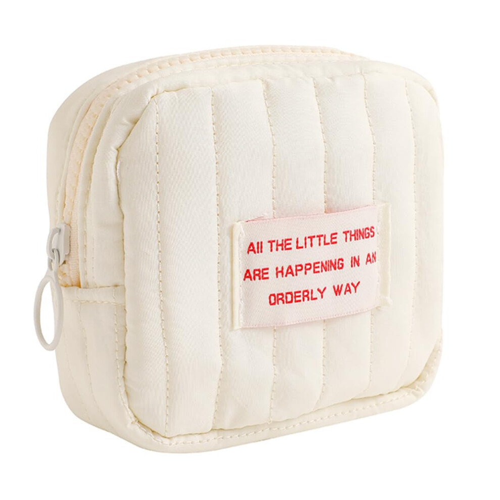 White Small Quilted Travel Makeup Bag Cosmetic Organizer Pouch With Secure Zipper For Women