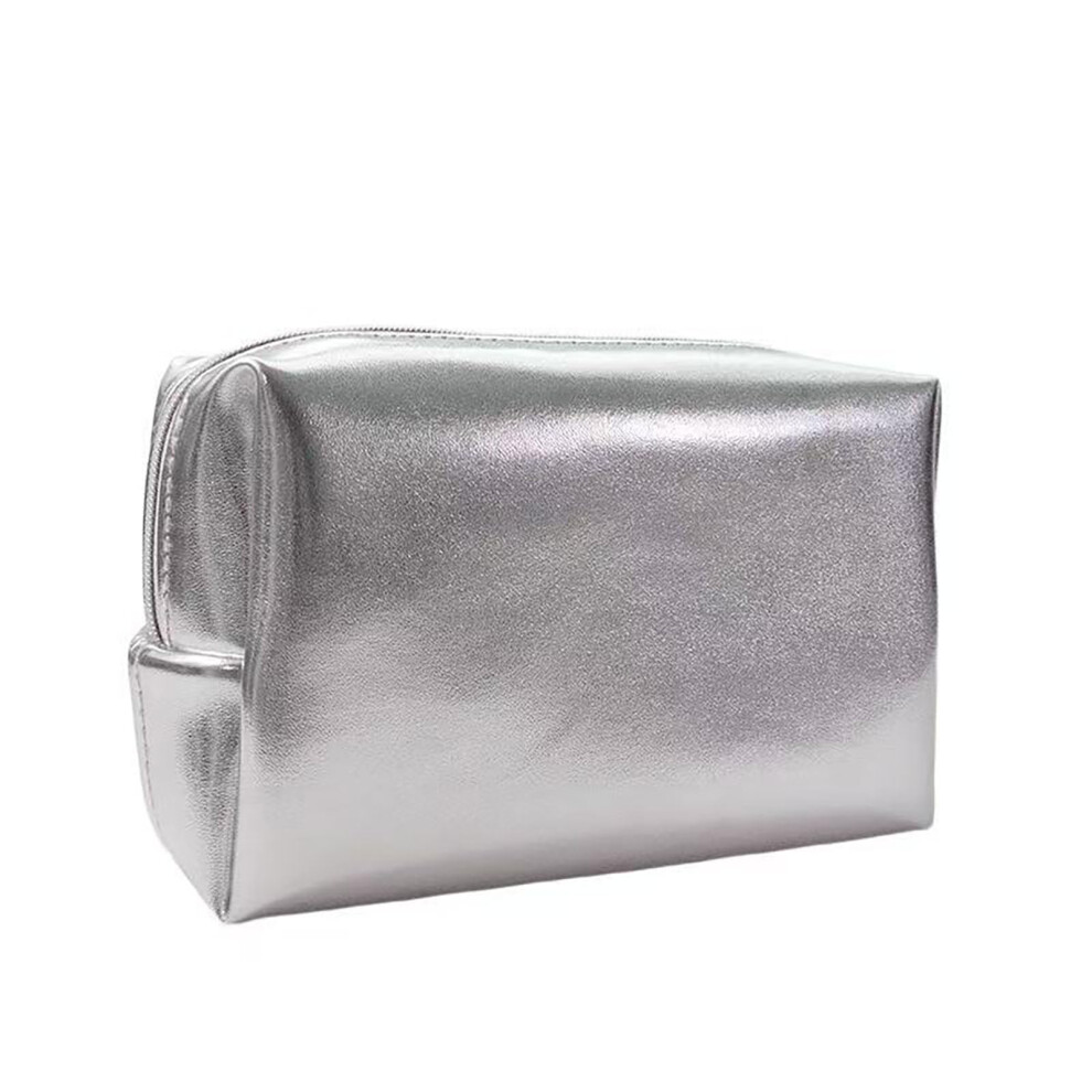 Makeup Bag Set 3pcs Waterproof PU Leather Silver Travel Toiletry Organizer for Women and Girls