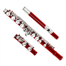 Red Closed Hole C Flute for Beginners, Nickel Plated Cupronickel Student Flute with Case and Accessories