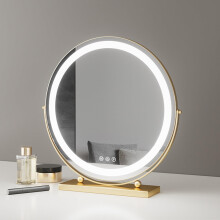 LED Makeup Mirror with 3 Color Dimmable Lights, 360 Rotating Vanity Mirror with Touch Control, Gold 30x33cm