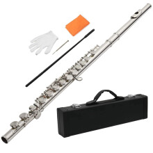 Student Flute C Tone Cupronickel 16 Closed Holes Beginner Set with Smooth Keys and Durable Body