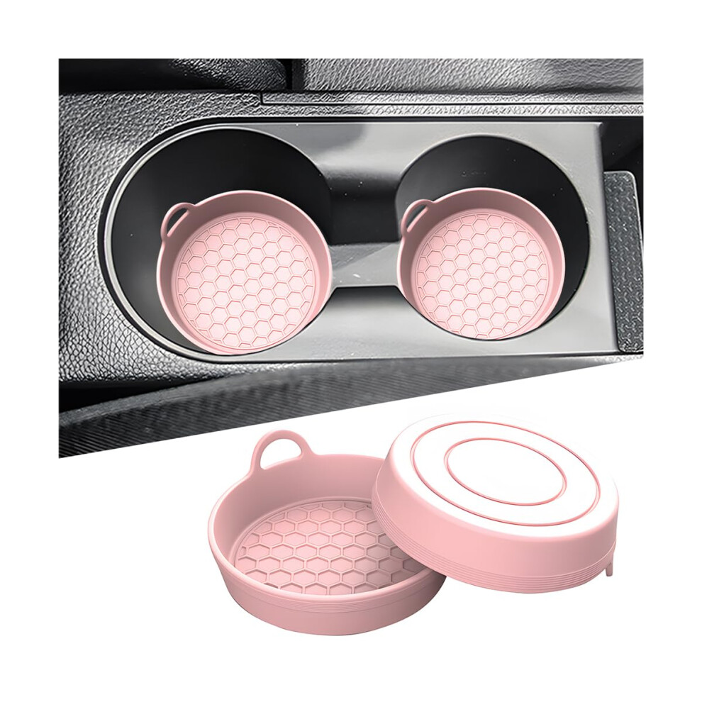 Car Cup Holder Coasters 2Pcs Silicone Nonslip Waterproof Inserts With Leakproof Edge Pink 9113335677128