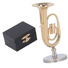Miniature Musical Instrument Model Brass Gold Plated Tuba with Stable Display Base for Home Office Decor