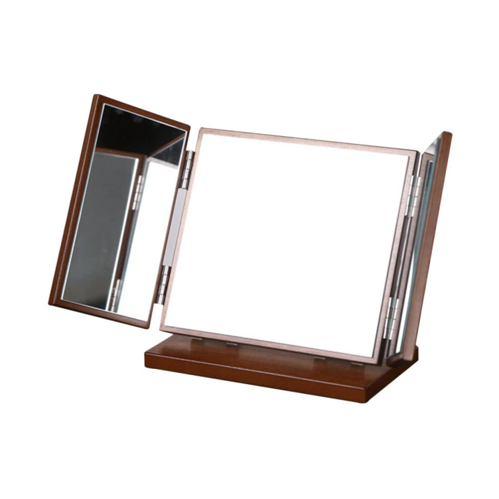 Folding Wooden Vanity Mirror with ThreeSided Design for Travel and Desktop Makeup