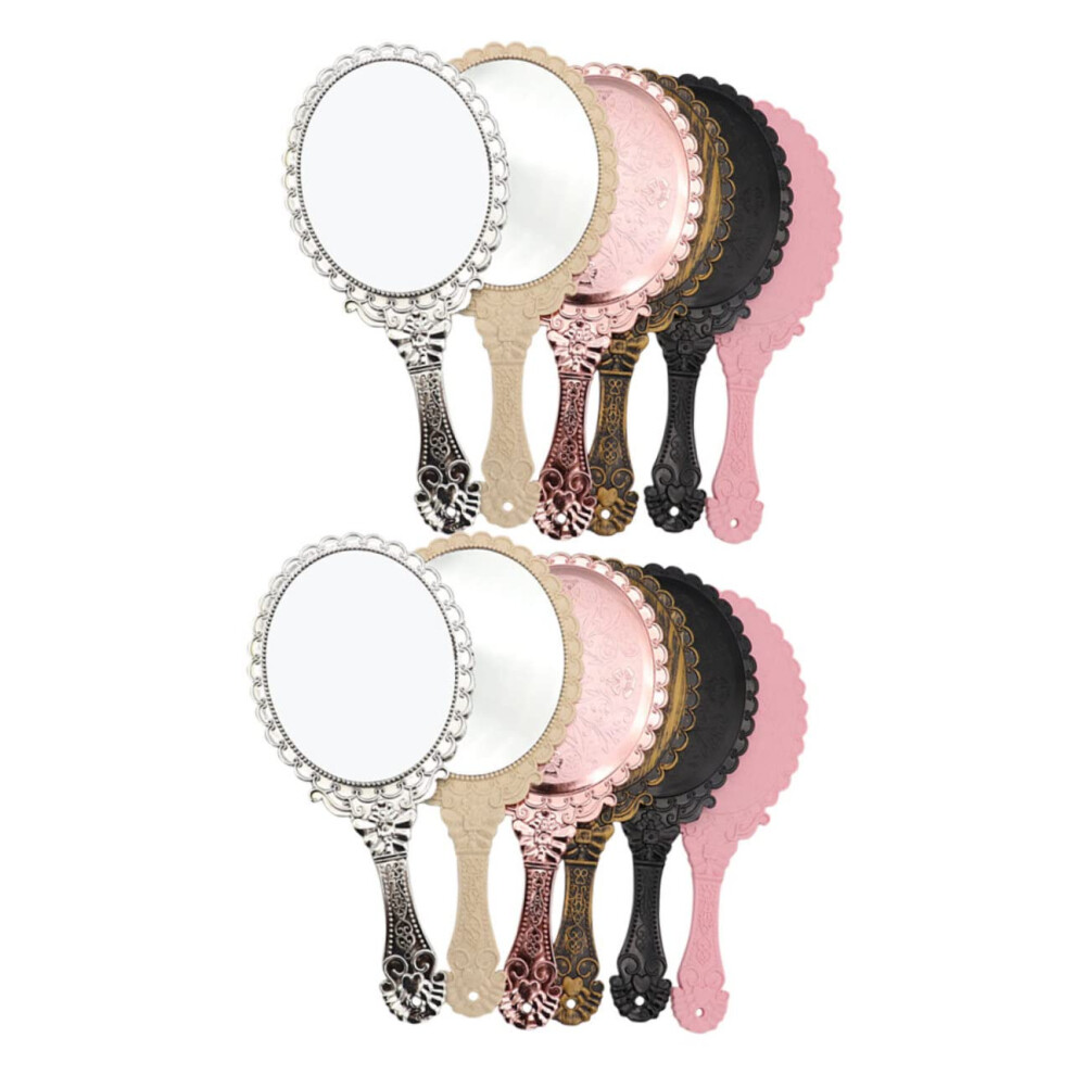 Vintage Oval Handheld Makeup Mirror Retro Embossed Vanity Design Ergonomic Grip 12pcs