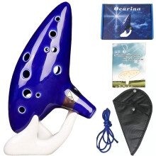 12 Hole Ceramic Ocarina Alto C Handcrafted Instrument with Stand and Storage Bag