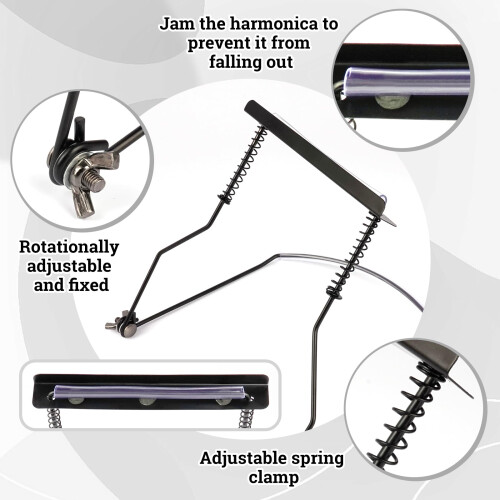 Harmonica Neck Holder 10 Hole Adjustable with Felt Pads for Hands Guitar Performance Black 1