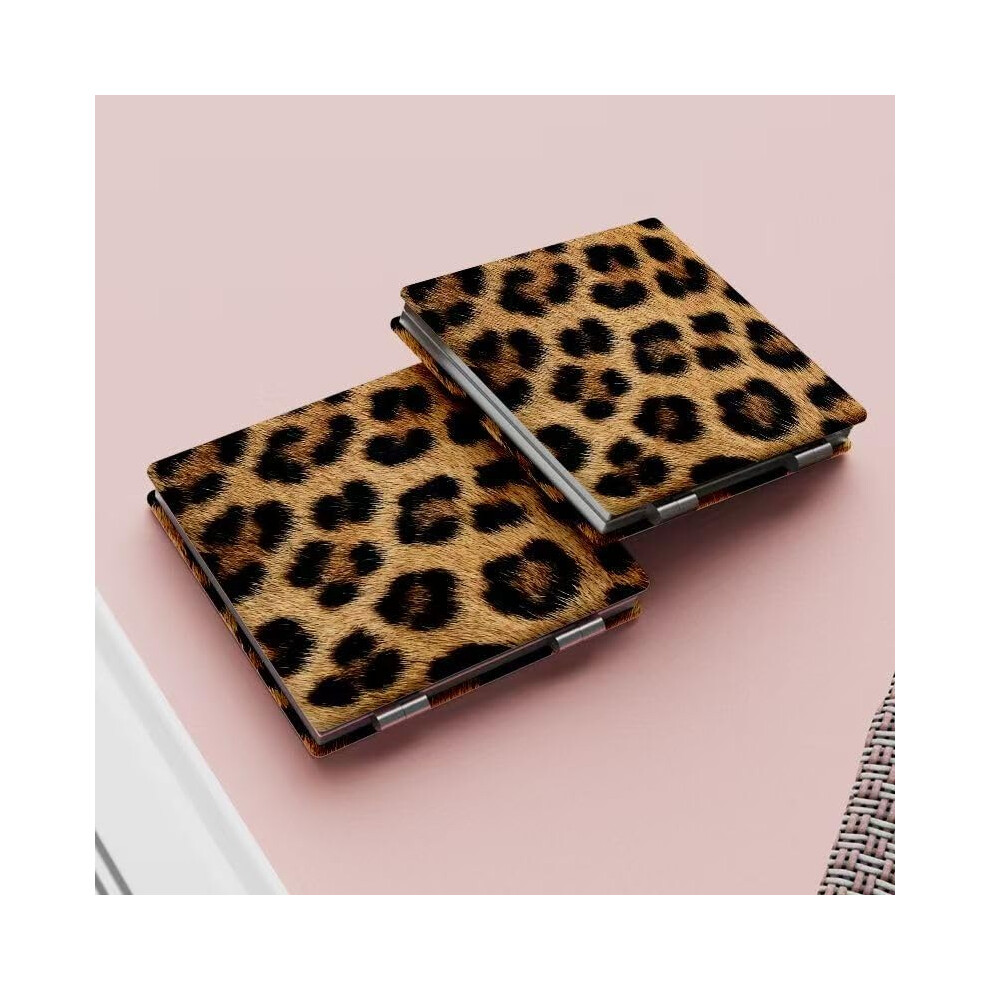 Compact Mirror 2Pcs Foldable Dual Magnification Travel Makeup Mirror Leopard Pattern 2.8In