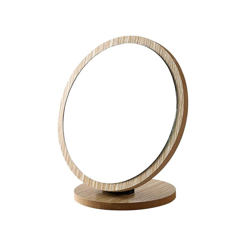 Oval Tabletop Makeup Mirror with 90 Rotating Natural Wood Frame for Vanity and Cosmetic Use
