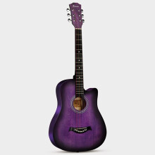 Beginner Acoustic Guitar 38 Inch Handmade Fraxinus Wood with Distinctive Purple Finish for Adults
