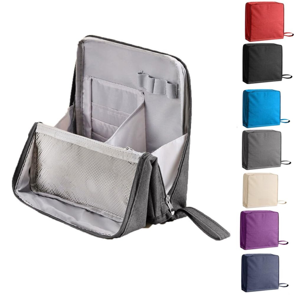 Large Capacity Upright Makeup Bag Organizer with Compartments, WaterResistant Travel Toiletry Bag, Grey