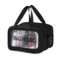 Large Waterproof Toiletry Bag 10L PVC Travel Makeup Organizer with Mesh Pouch Dry Wet Separation Black