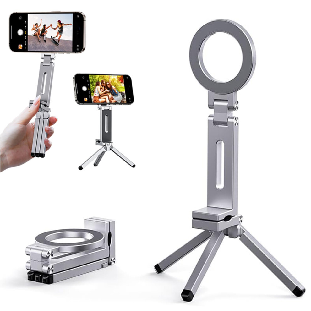 Magnetic Phone Tripod With 360 Rotation And Magnetic Lock, Foldable Stand For Iphone And Android (Silver) Silver 9113335703988