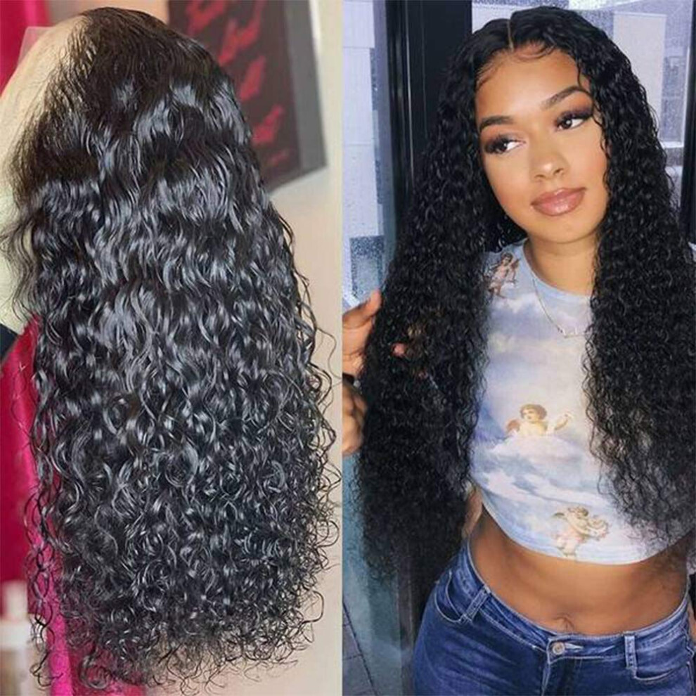 Unisex Human Hair Lace Front Wig Water Wave 13X6 Transparent Lace Glueless Pre Plucked 150% Density Virgin Hair