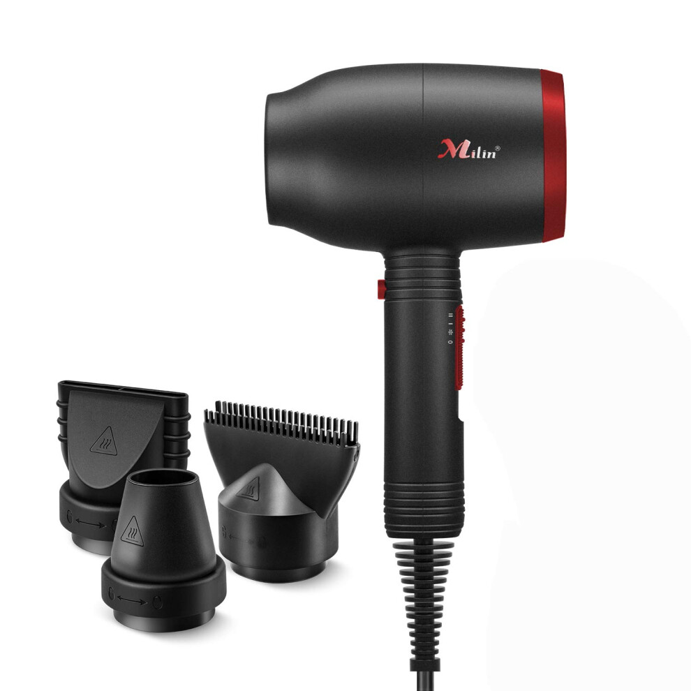 Professional Ceramic Ionic Hair Dryer 1100W with 4 Nozzles, Fast Drying and Negative Ion Care