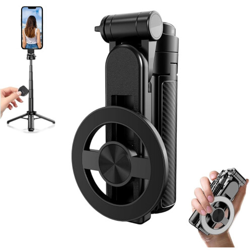 Magnetic Selfie Stick Tripod with 360 Rotation, Bluetooth Remote and Foldable Design for iPhone Android