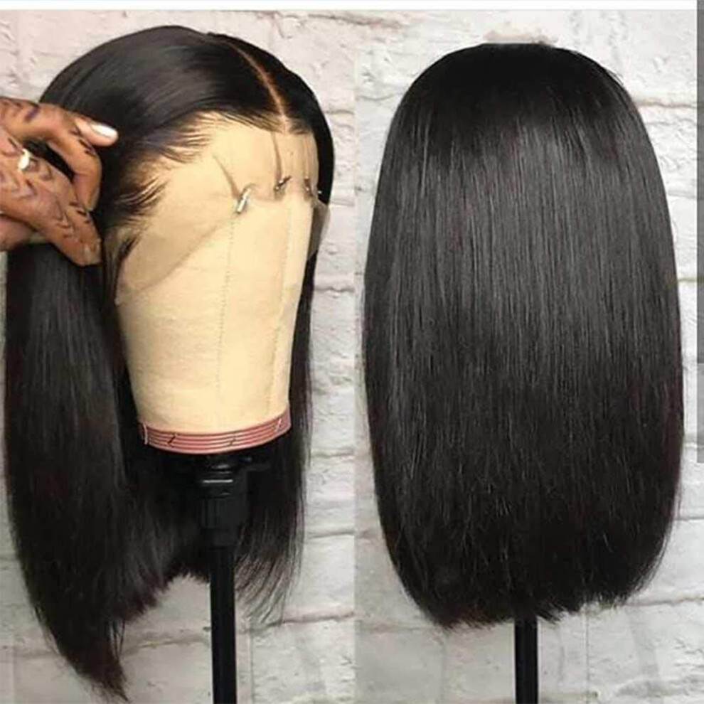 Unisex Black Lace Front Human Hair Bob Wig 13X6 Pre Plucked Short Straight Remy Brazilian For Women