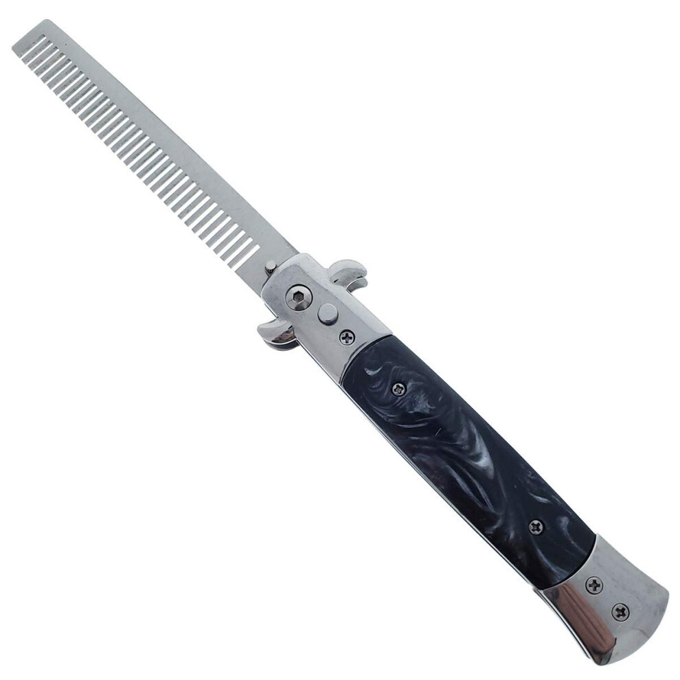 Unisex 9' Switchblade Style Folding Pocket Comb For Hair And Beard Grooming, Retro Metal Finish