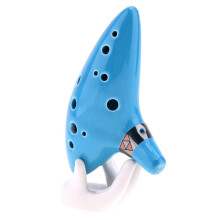 12 Hole Alto Ocarina in C Ceramic Flute Hand Painted Sky Blue with Neck Strap for Beginners