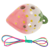 6 Hole Ceramic Ocarina in C Key, Pink Strawberry Cartoon Style, Beginner Friendly Durable Instrument
