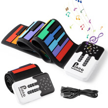49Key Roll Up Piano Keyboard with Rainbow Silicone Keys, Foldable Design, Rechargeable Battery