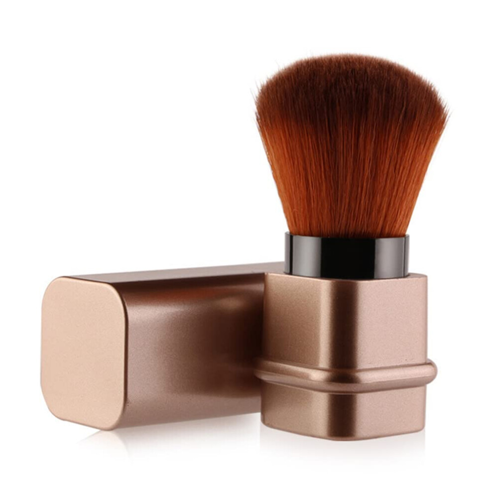 Gold Retractable Kabuki Makeup Brush With Soft Dense Bristles For Travel Blush Powder And Bronzer