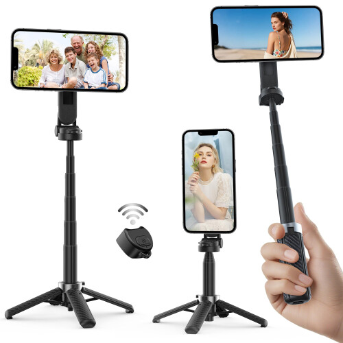 4in1 Magnetic Selfie Stick with Tripod, 360 Rotating Bluetooth Remote, PocketSize for iPhone/Android