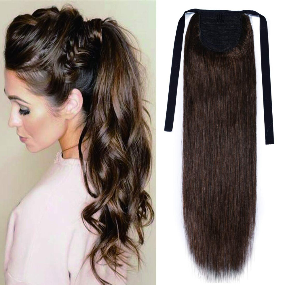 Human Hair Ponytail Extension Wrap Around Clip In for Women Natural Blend Instant Volume Boost