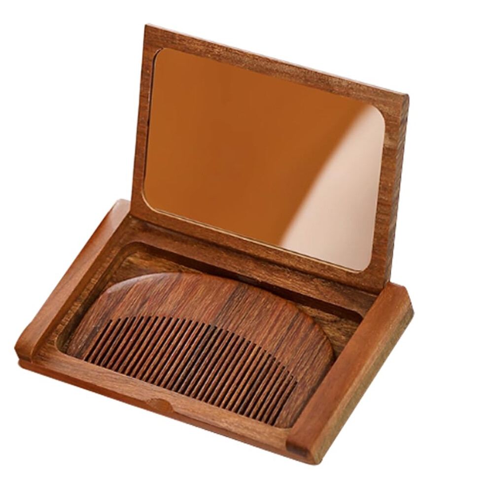 Pocket Mirror and Comb Set Compact Folding Wooden Design for Travel Makeup Women Girls