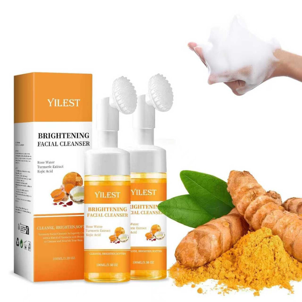 Turmeric Face Wash with Brush Deep Cleansing Glow Enhancing Facial Cleanser 2 Pack 100ML