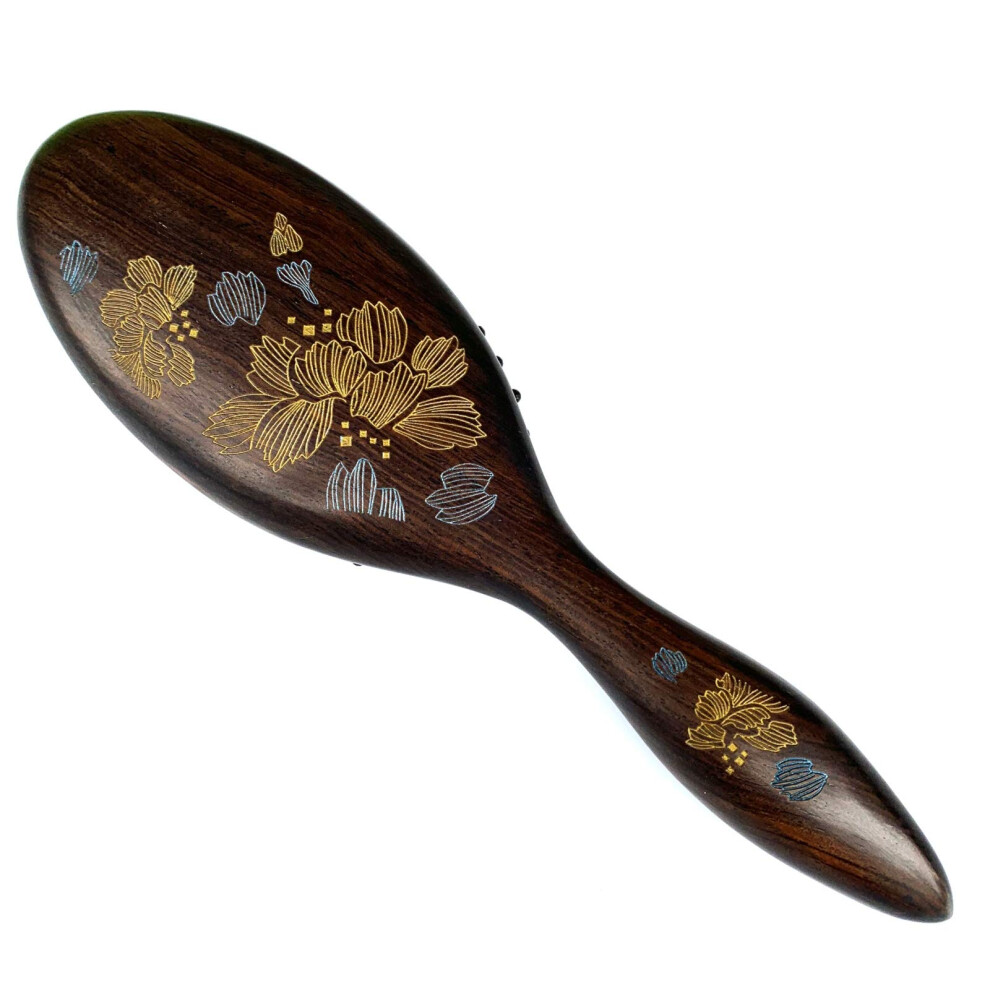 Wooden Hair Brush Natural Sandalwood AntiStatic Wooden Bristles Scalp Massage Cushion Base