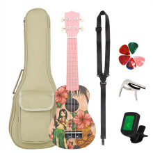 21 Inch Pink Soprano Ukulele with Bag and Tuner, Lightweight Sapele Body for Kids and Adults