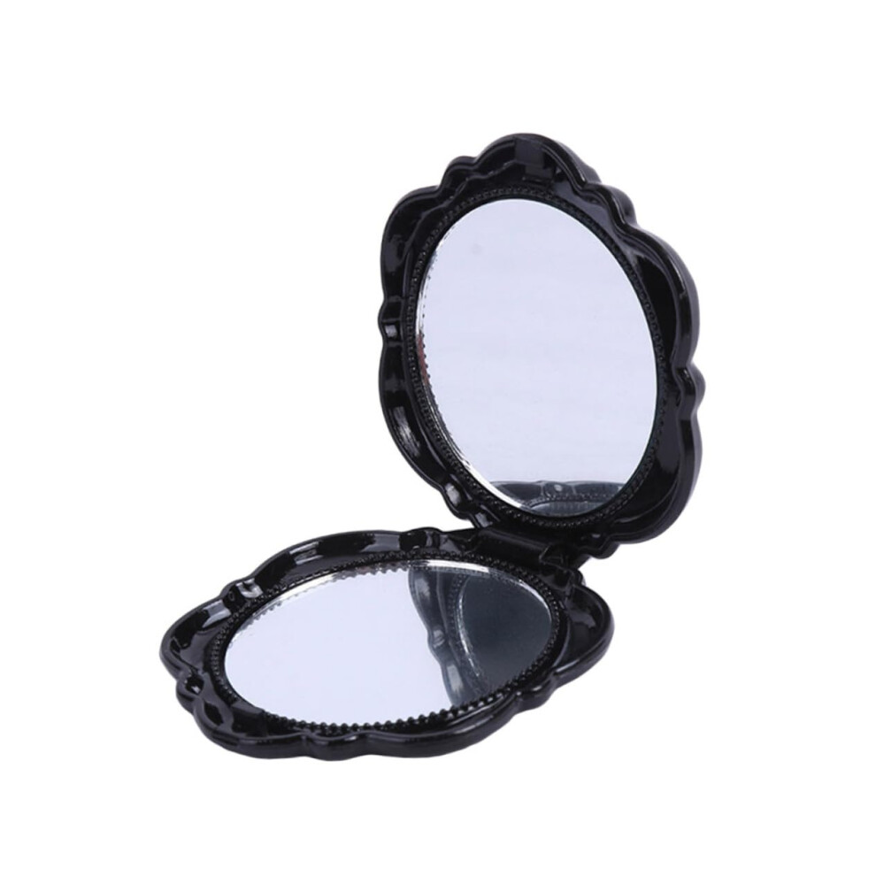 Black Compact Travel Mirror With Rose Cover, Folding Doublesided Makeup Mirror For Women,