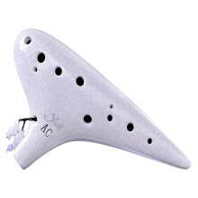 Ocarina 12 Hole Alto C Ceramic Instrument, Clear C Key Tuning, 18cm White Gift for Beginners