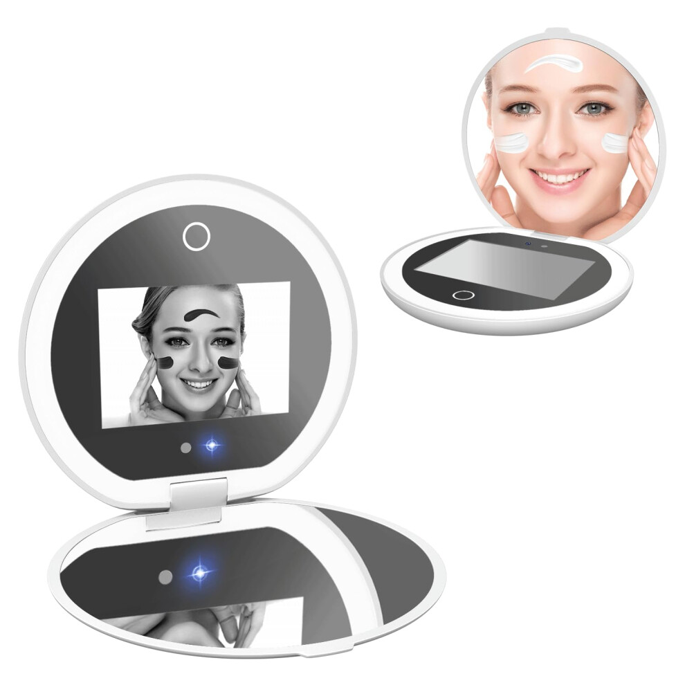 LED Travel Makeup Mirror 4 Inch with 1X/10X Magnification, Rechargeable Dimmable Compact Design