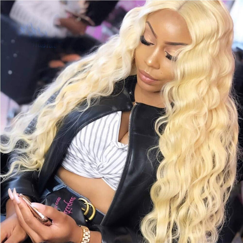 Unisex 613 Blonde 13X4 Hd Transparent Lace Front Brazilian Remy Human Hair Wig Preplucked Body Wave