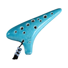 12 Hole Ceramic Ocarina Treble C with Accurate 12Tone Tuning, Blue Glazed Gift for Beginners