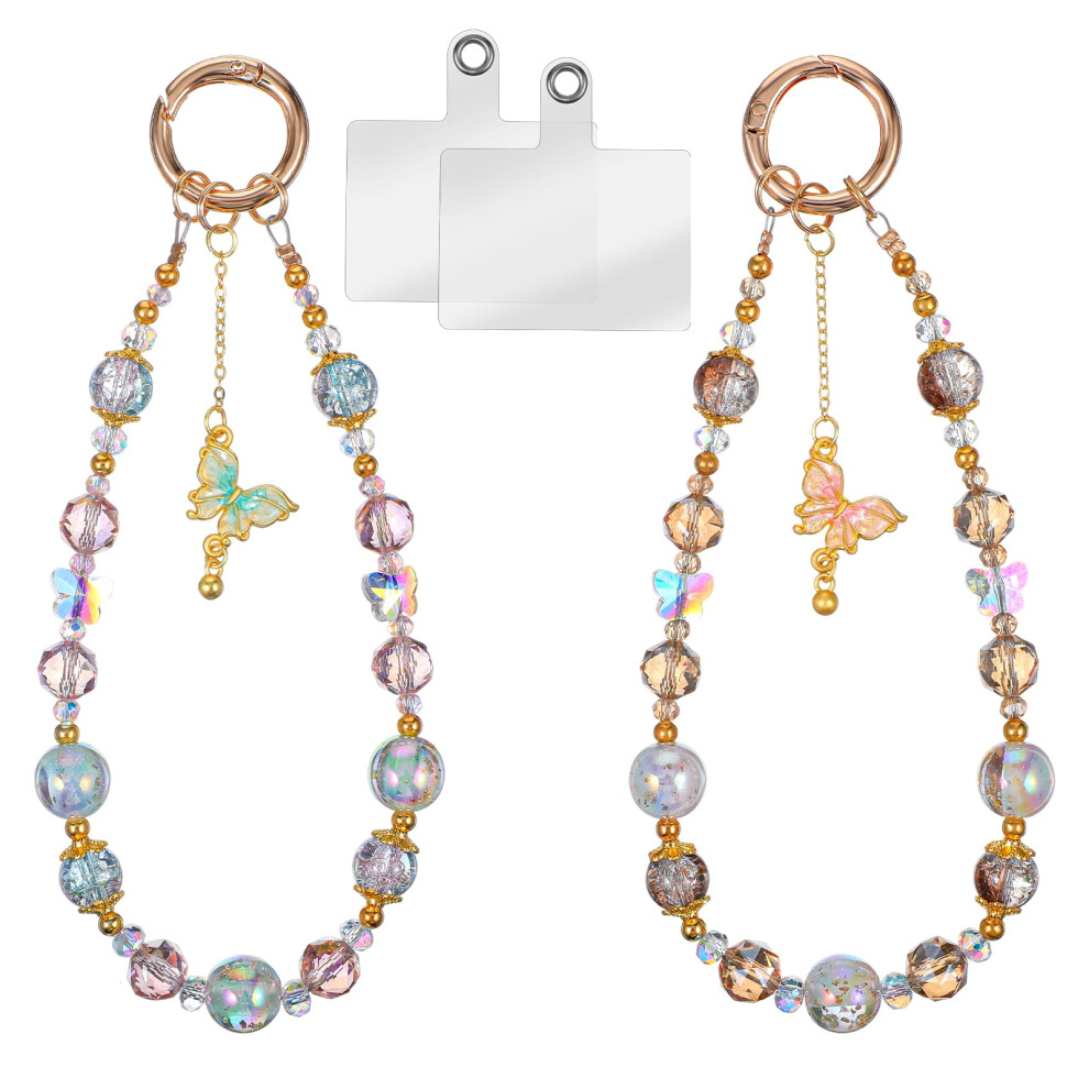 2Pcs Beaded Crystal Phone Charm Strap With Butterfly Antidrop Wrist Lanyard For Phone Bag Keys 9113335681057