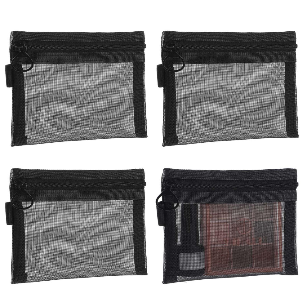 Set of 4 Mesh Zipper Pouches  Small Nylon Cosmetic Bags with Clear Visibility for Travel Makeup