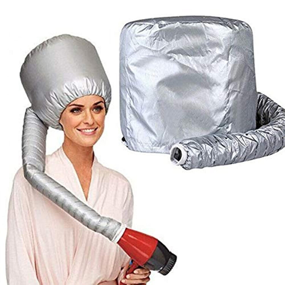 Silver/Grey Bonnet Hair Dryer Attachment Adjustable Soft Hood Cap For Hands Drying And Deep Conditioning