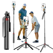 Golf Tripod Selfie Stick with 360 Rotation, Dual Base, Wireless Remote for Golf Swing Recording