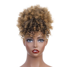 Afro Puff Drawstring Ponytail with Bangs Blonde Short Curly Hairpiece Extensions for Women T1B/27