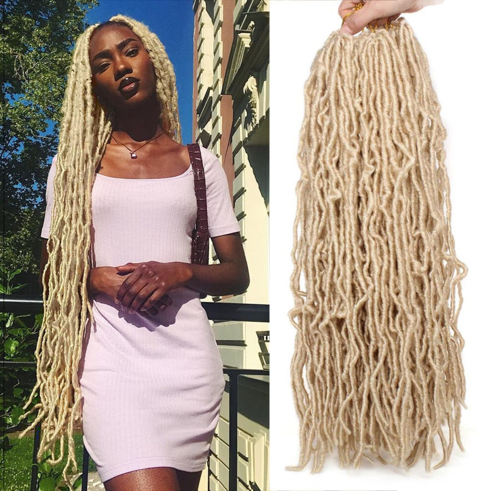 Unisex 18 Inch Blonde Faux Locs Hair Extensions, Prelooped Crochet Braids, Heat Restylable, 7 Packs