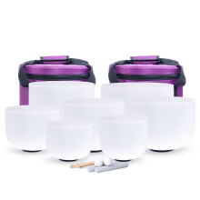 432Hz Crystal Singing Bowl Set for Sound Healing and Meditation, Full Tonal Range with Carrying Cases